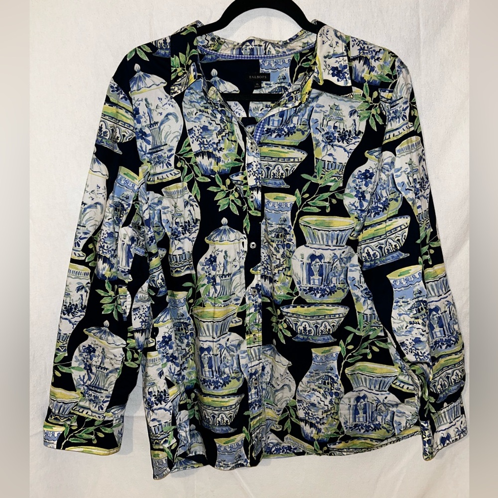 Women's - Talbots Watercolor Vases Button Down Shirt Size XL